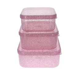 Lot de 3 boîtes à goûter paillettes roses