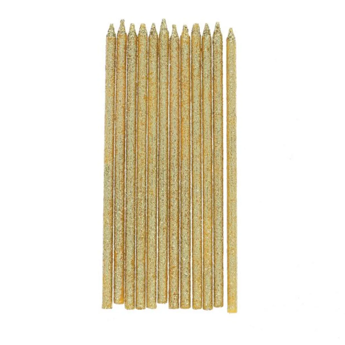 Lot de 12 bougies à paillettes dorées