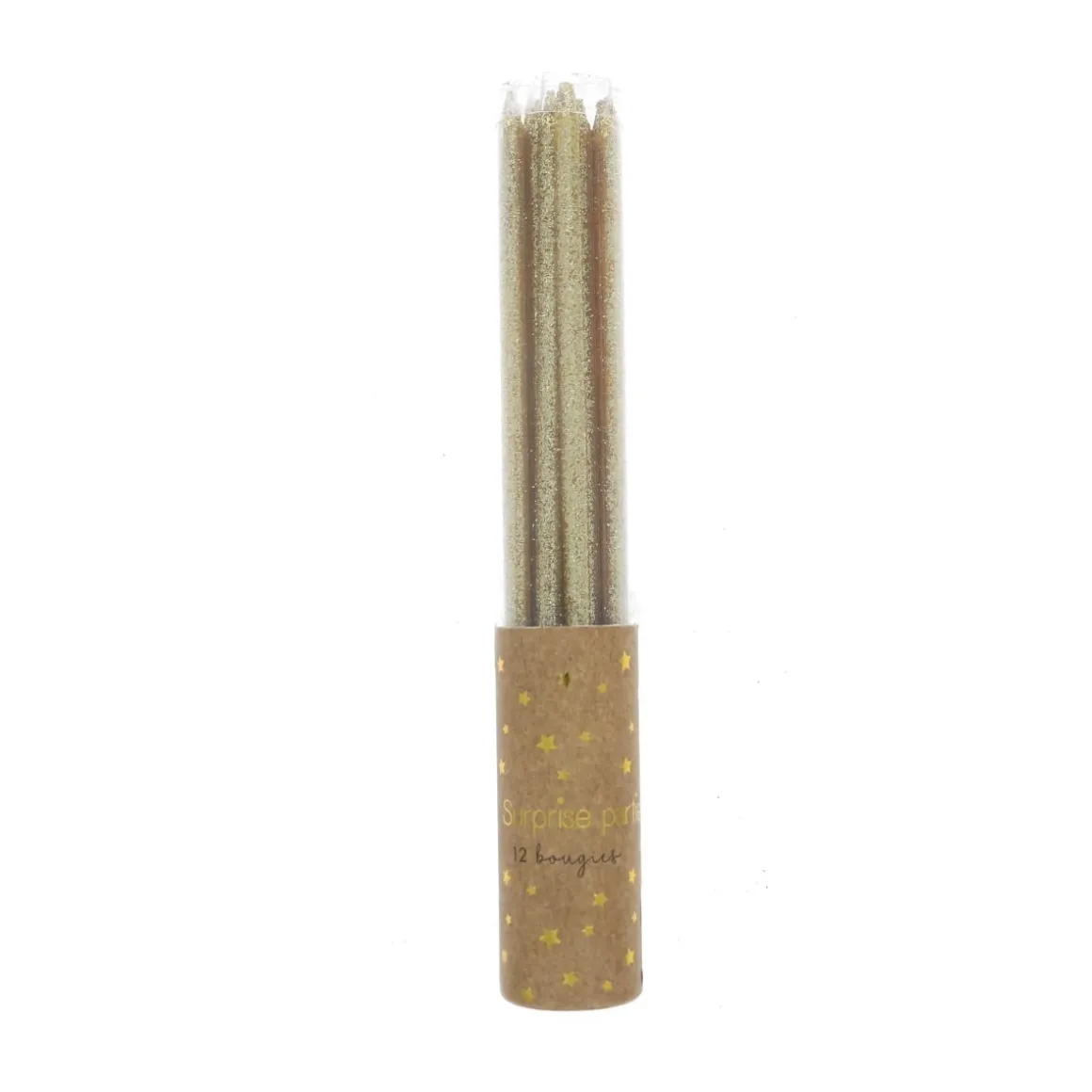 Lot de 12 bougies à paillettes dorées