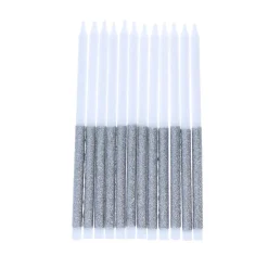 Lot de 12 bougies paillettes argenté