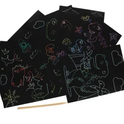 Lot de 9 cartes de coloriages à gratter dinosaures