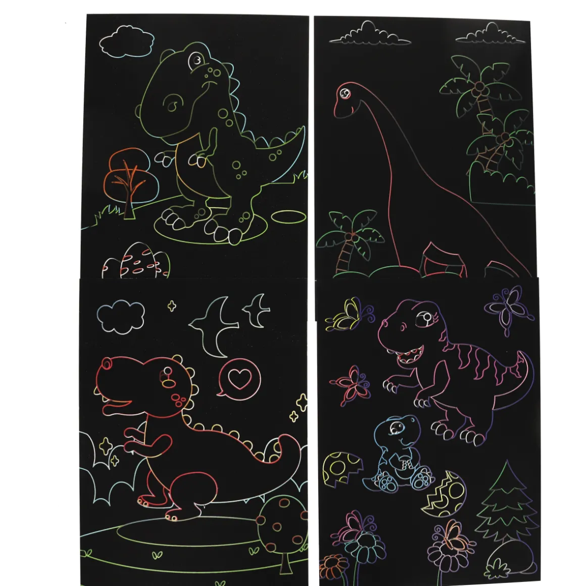 Lot de 9 cartes de coloriages à gratter dinosaures