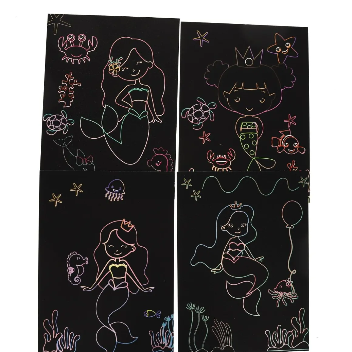 Lot de 9 cartes de coloriage à gratter sirènes