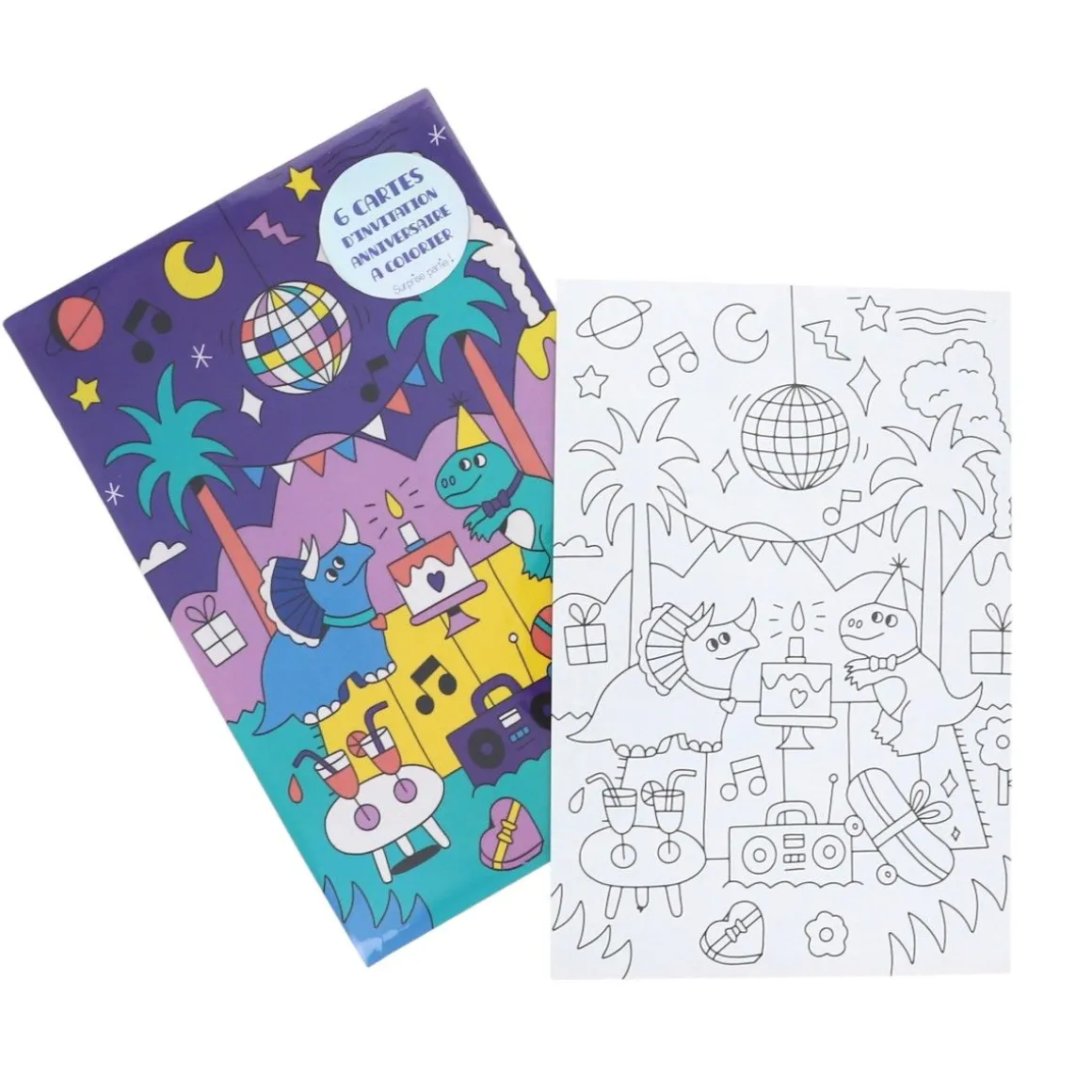 Lot de 6 cartes d'invitation anniversaire Dinosaures