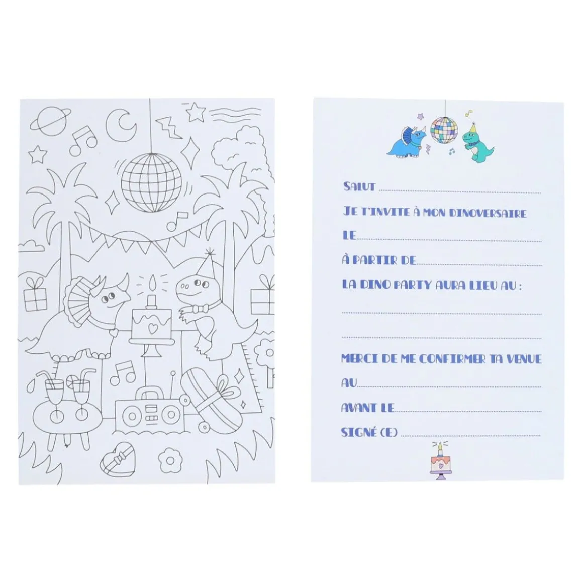 Lot de 6 cartes d'invitation anniversaire Dinosaures