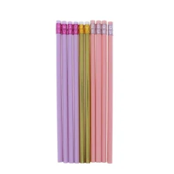 Lot de 10 crayons à papier rose et doré
