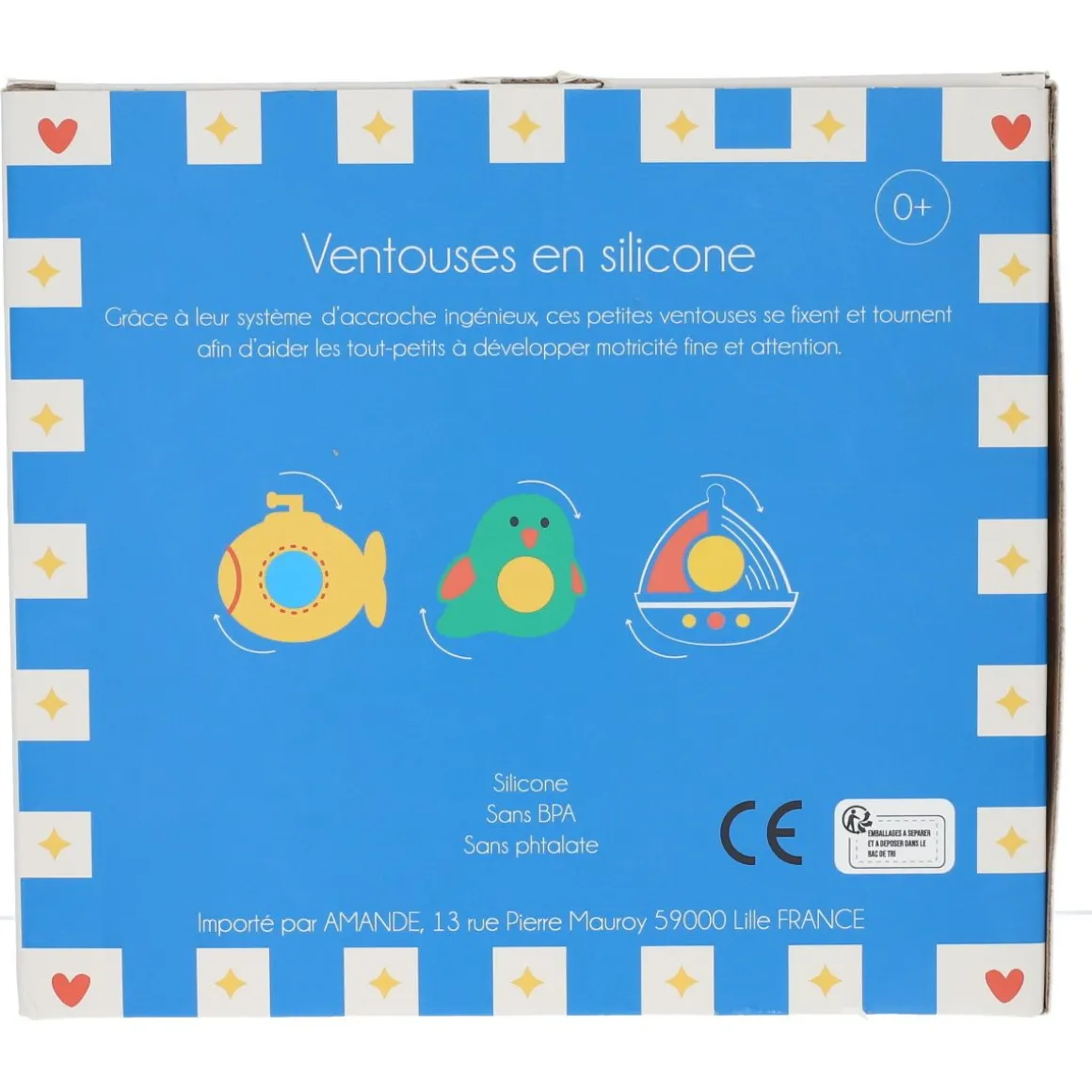 Lot de 3 jeux de bain ventouses rotatives en silicone