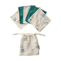 Lot de 5 lingettes lavables pochon écru poissons - Ma bonne étoile