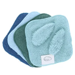 Lot de 4 lingettes lavables en éponge vert bleu
