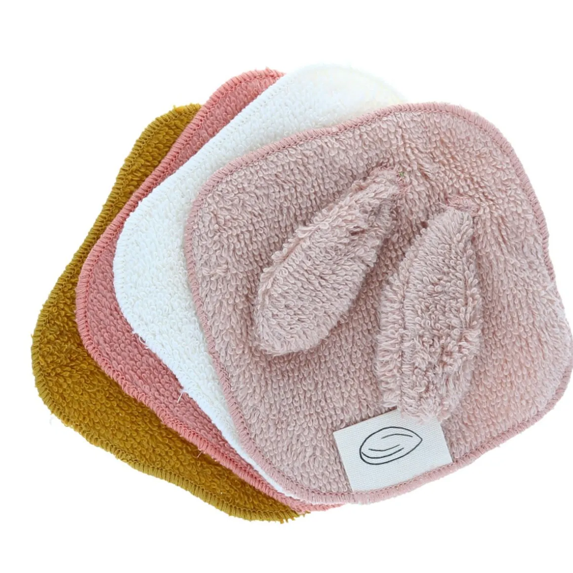 Lot de 4 lingettes lavables en éponge rose et moutarde