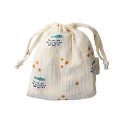 Lot de 5 lingettes lavables pochon écru poissons - Ma bonne étoile