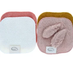 Lot de 4 lingettes lavables en éponge rose et moutarde