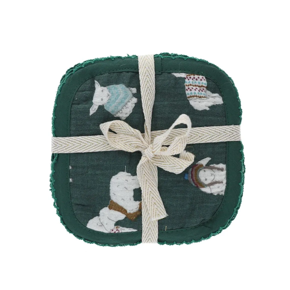 Lot de 4 lingettes lavables en éponge vert - Doux comme un agneau