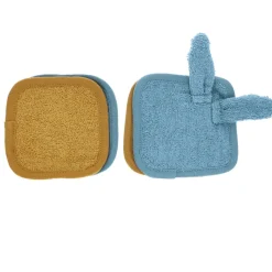 Lot de 4 lingettes lavables en éponge lapin bleu miel