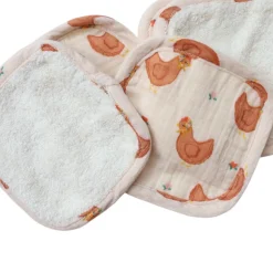 Lot de 5 lingettes lavables en éponge - La petite poule rousse