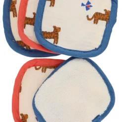 Lot de 5 lingettes lavables pochon bleu - Tigre du Bengale
