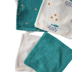Lot de 5 lingettes lavables pochon écru poissons - Ma bonne étoile