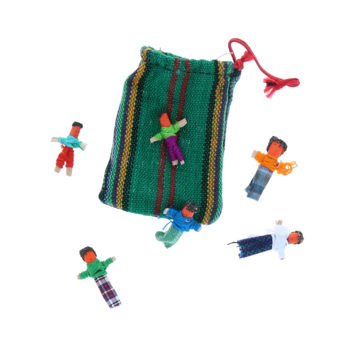Lot de 6 mini poupées porte-bonheur pochon