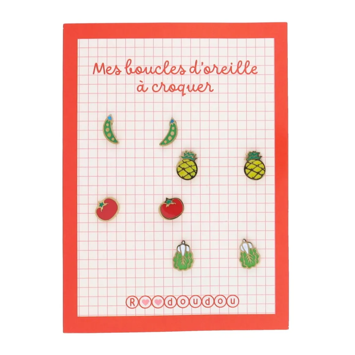 Lot de 4 paires boucles d'oreilles enfants fruits légumes