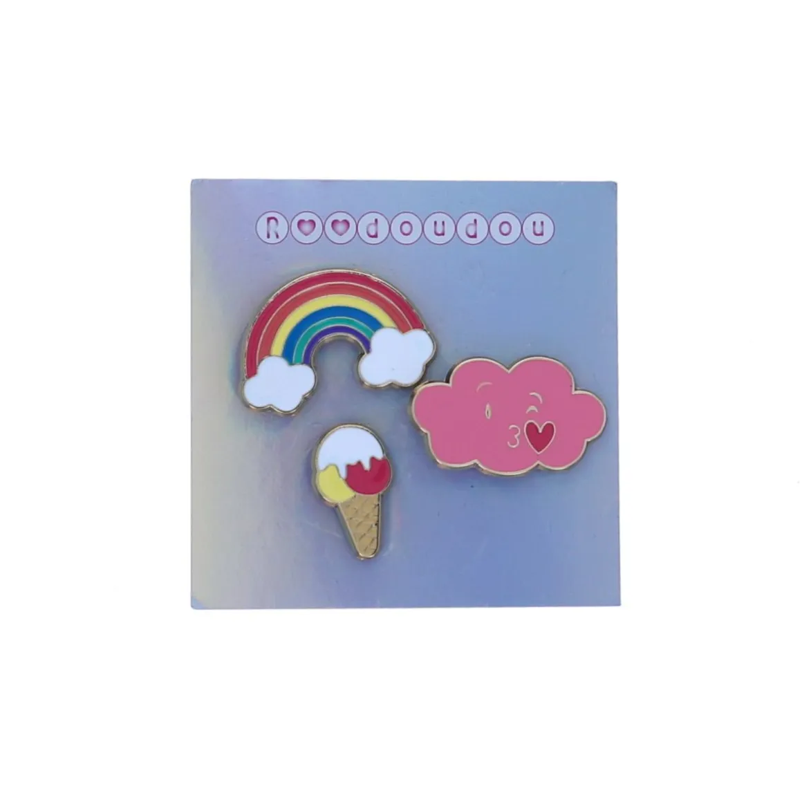 Lot de 3 pin's arc-en-ciel nuage et glace