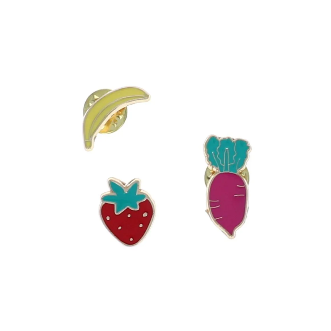 Lot de 3 pin's fraise radis et banane