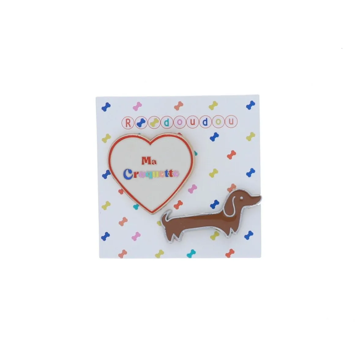 Lot de 2 pin's teckel cœur croquette