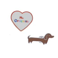 Lot de 2 pin's teckel cœur croquette