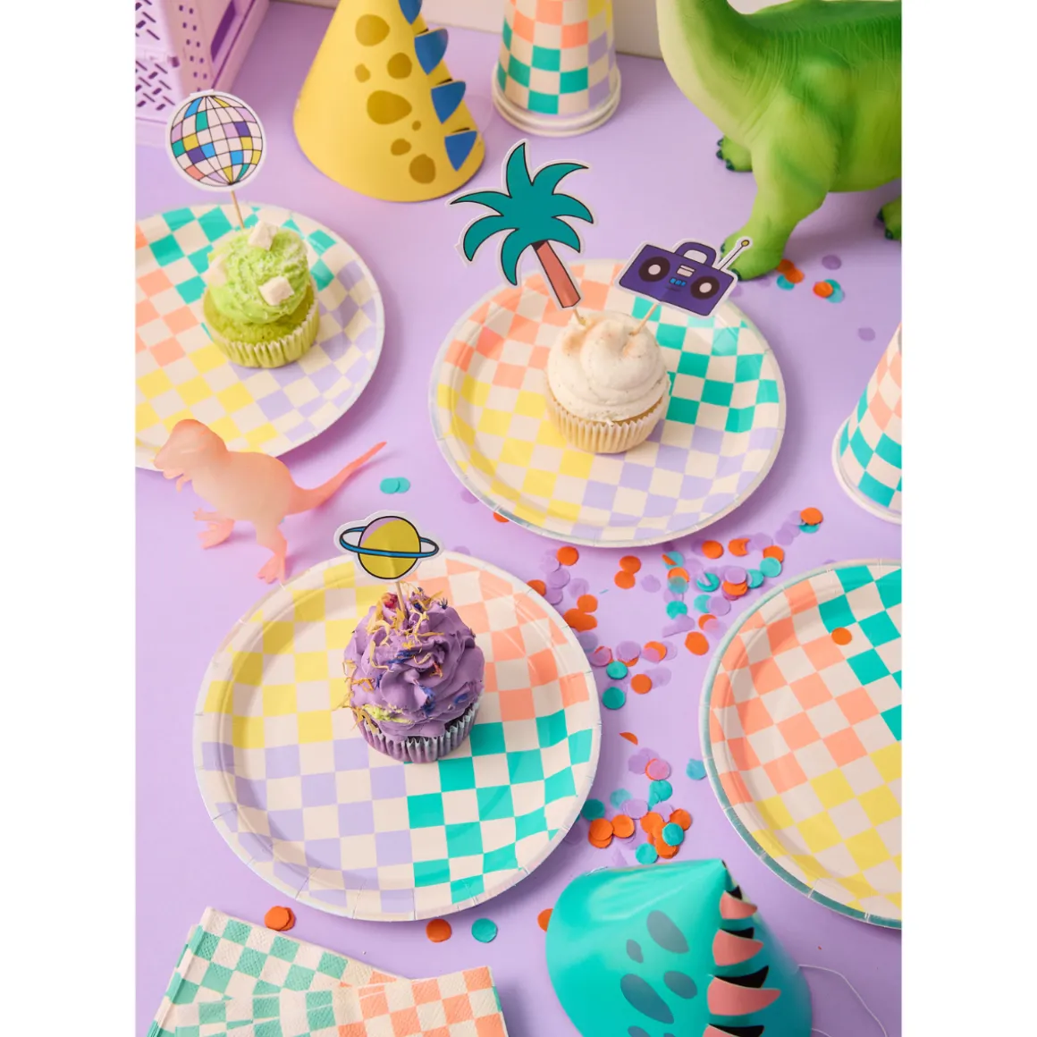 Lot de 18 serviettes damiers Dinosaures