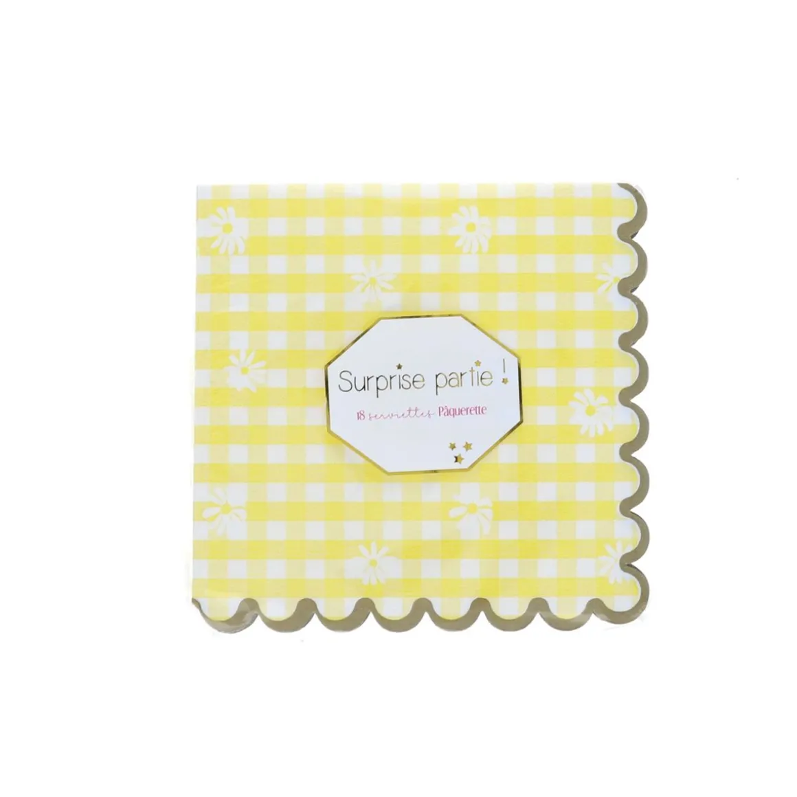 Lot de 18 serviettes pâquerettes vichy jaune