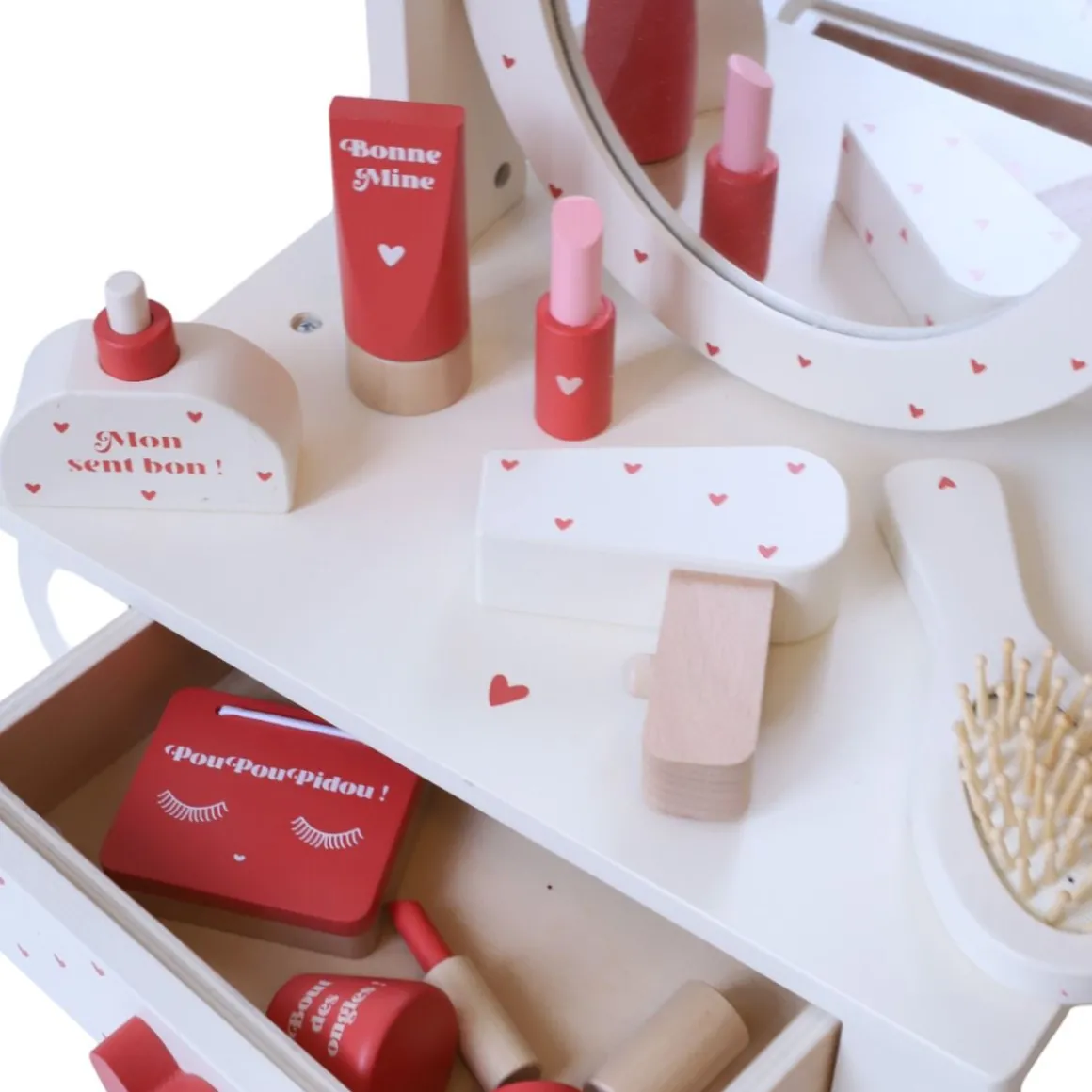 Mini coiffeuse en bois - Cœurs terracotta
