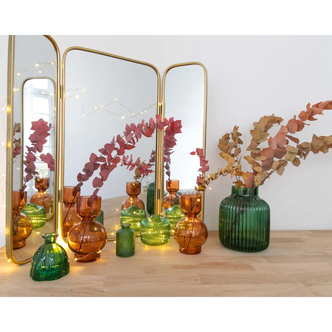 Miroir triptyque rectangulaire doré