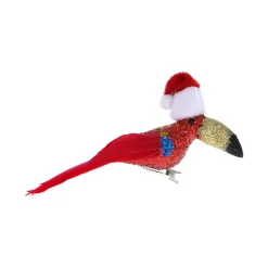 Oiseau à clipser - toucan rouge bonnet Noël