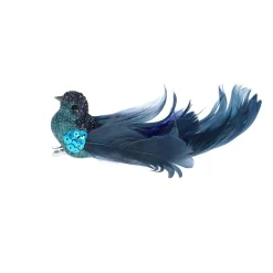 Oiseau à clipser sequin plumes bleues paon