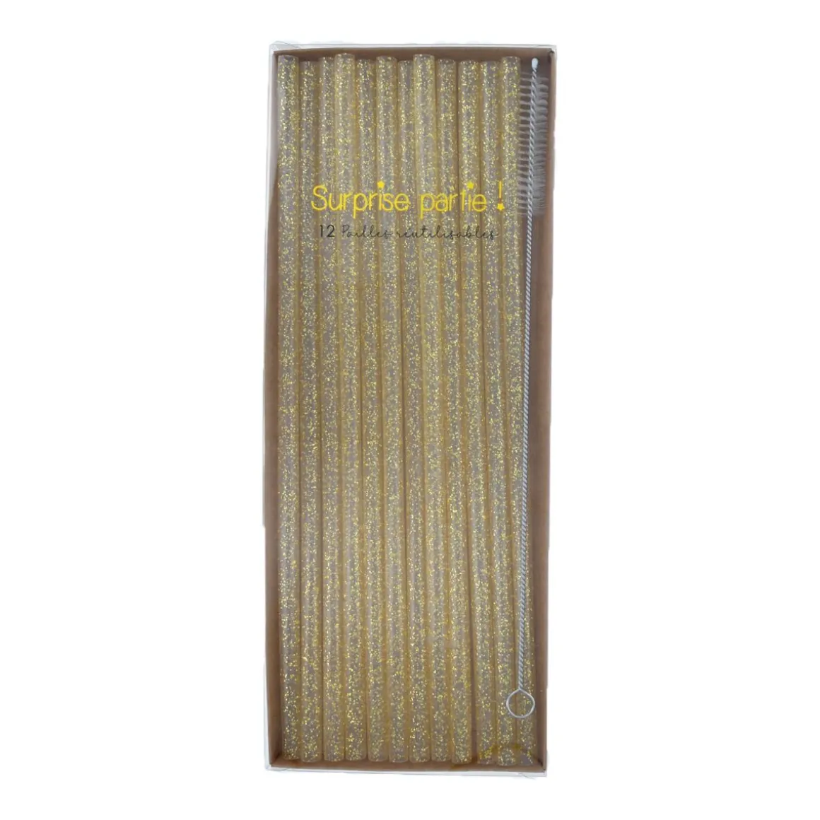 Pailles à paillettes dorées réutilisables + brosse