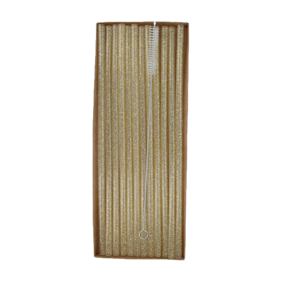 Pailles à paillettes dorées réutilisables + brosse