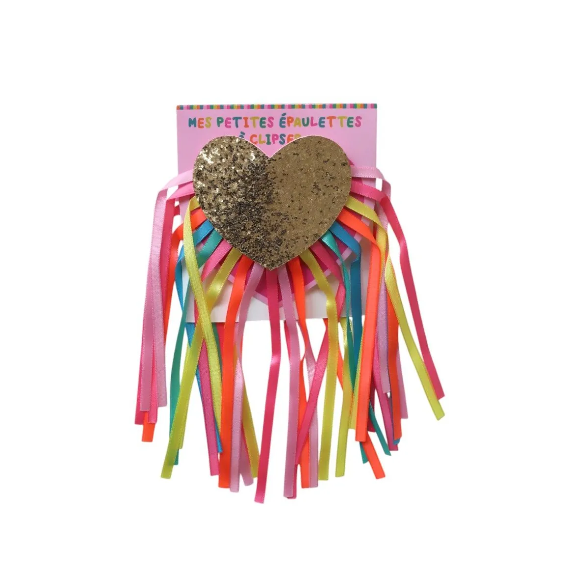 Paire d'épaulettes à clipser cœur à franges multicolores