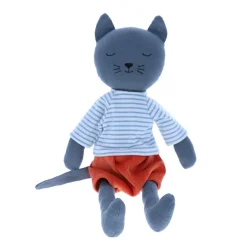 Peluche chat en tissu marinière pantalon rouille