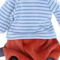 Peluche chat en tissu marinière pantalon rouille