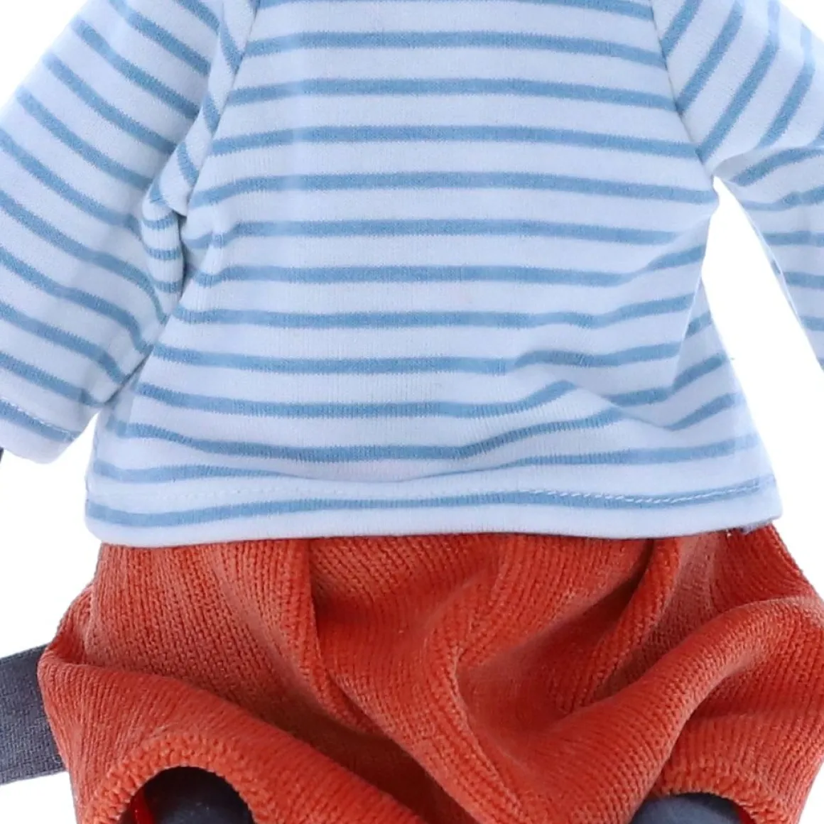 Peluche chat en tissu marinière pantalon rouille