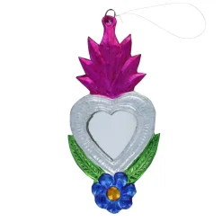 Petit miroir ex-voto argent et fleur bleue