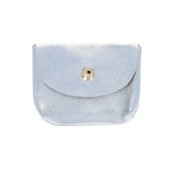 Petit porte-cartes cuir argent brillant