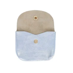 Petit porte-cartes cuir argent brillant
