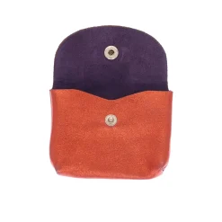 Petit porte-cartes cuir orange pailleté