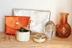 Petit porte-cartes cuir orange pailleté