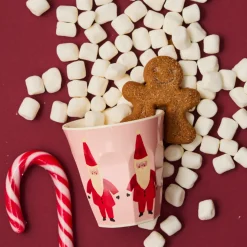Petit verre en mélamine rose Père Noël