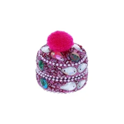 Petite boîte indienne ronde rose à pompon