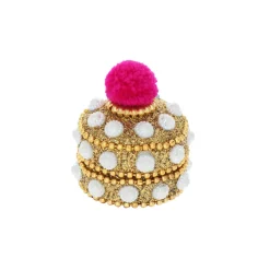 Petite boîte indienne ronde or et fushia