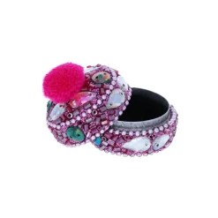 Petite boîte indienne ronde rose à pompon