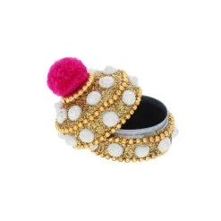 Petite boîte indienne ronde or et fushia