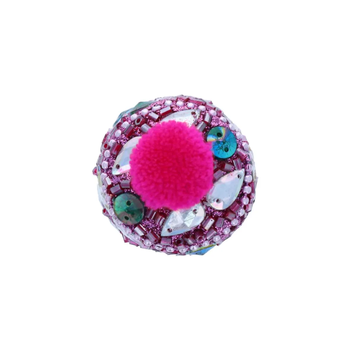 Petite boîte indienne ronde rose à pompon